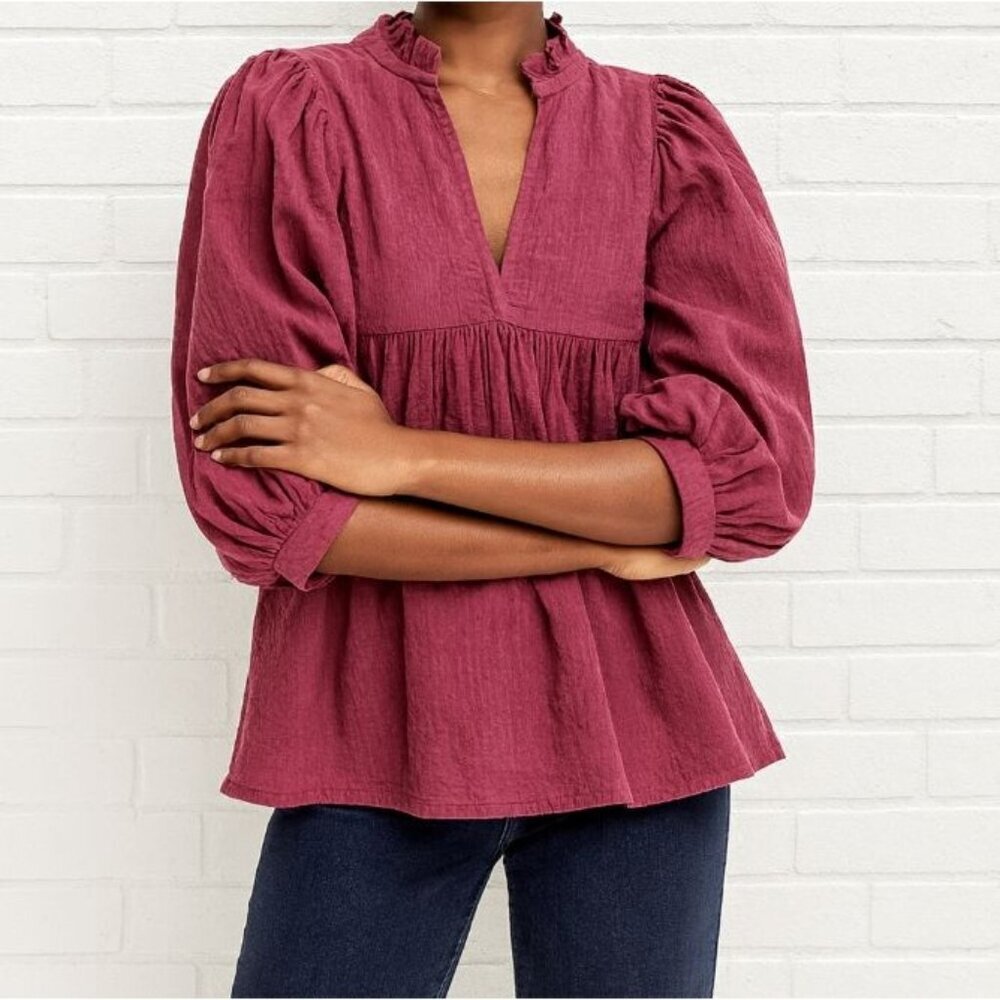 Never A Wallflower High Neck Top Pink Metallic Puff Sleeve Size S